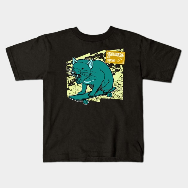 Tasmanian Devil Skateboarding Kids T-Shirt by motylanoga